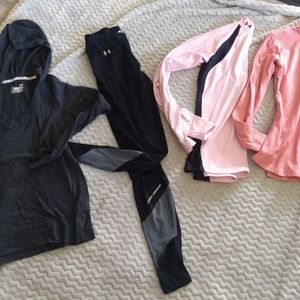 Lot of Small Under Amour 3 UA Tops and 1 pant